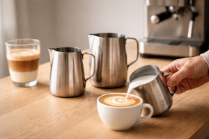 Mælkekande til espresso: Størrelser, tud og hvad du skal vælge